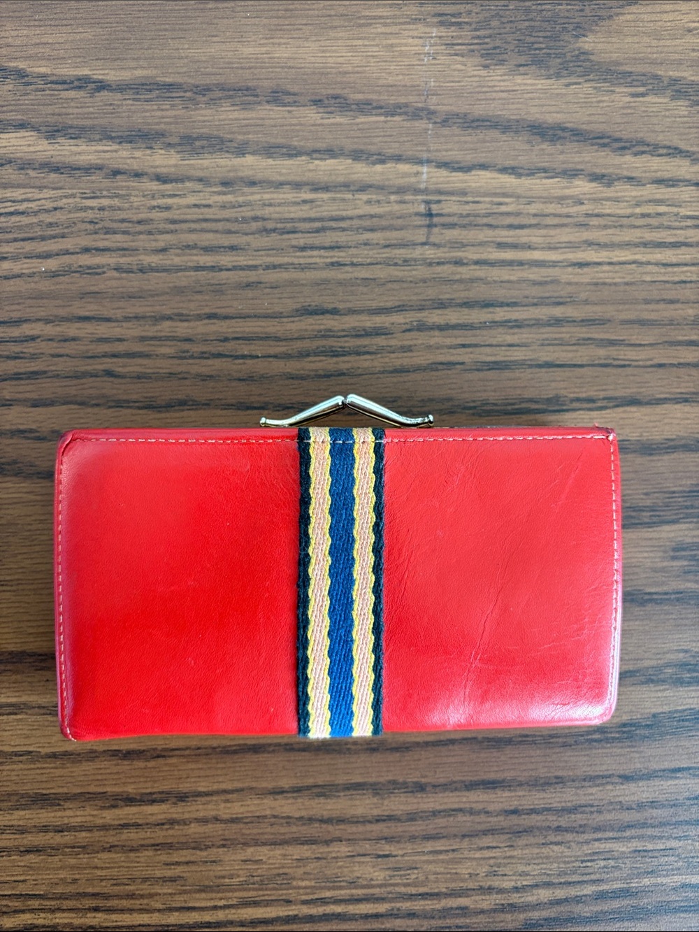 Vintage Baronet Red Cowhide Leather Kiss-Lock Clutch Wallet